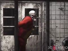 Evil clown plays with a sweet horny schoolgirl in an abandoned hospital